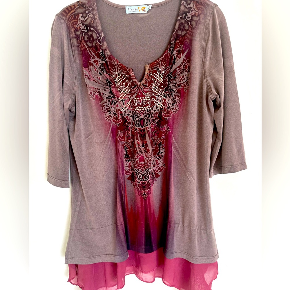Unity World Wear Maroon and Purple Embellished Top